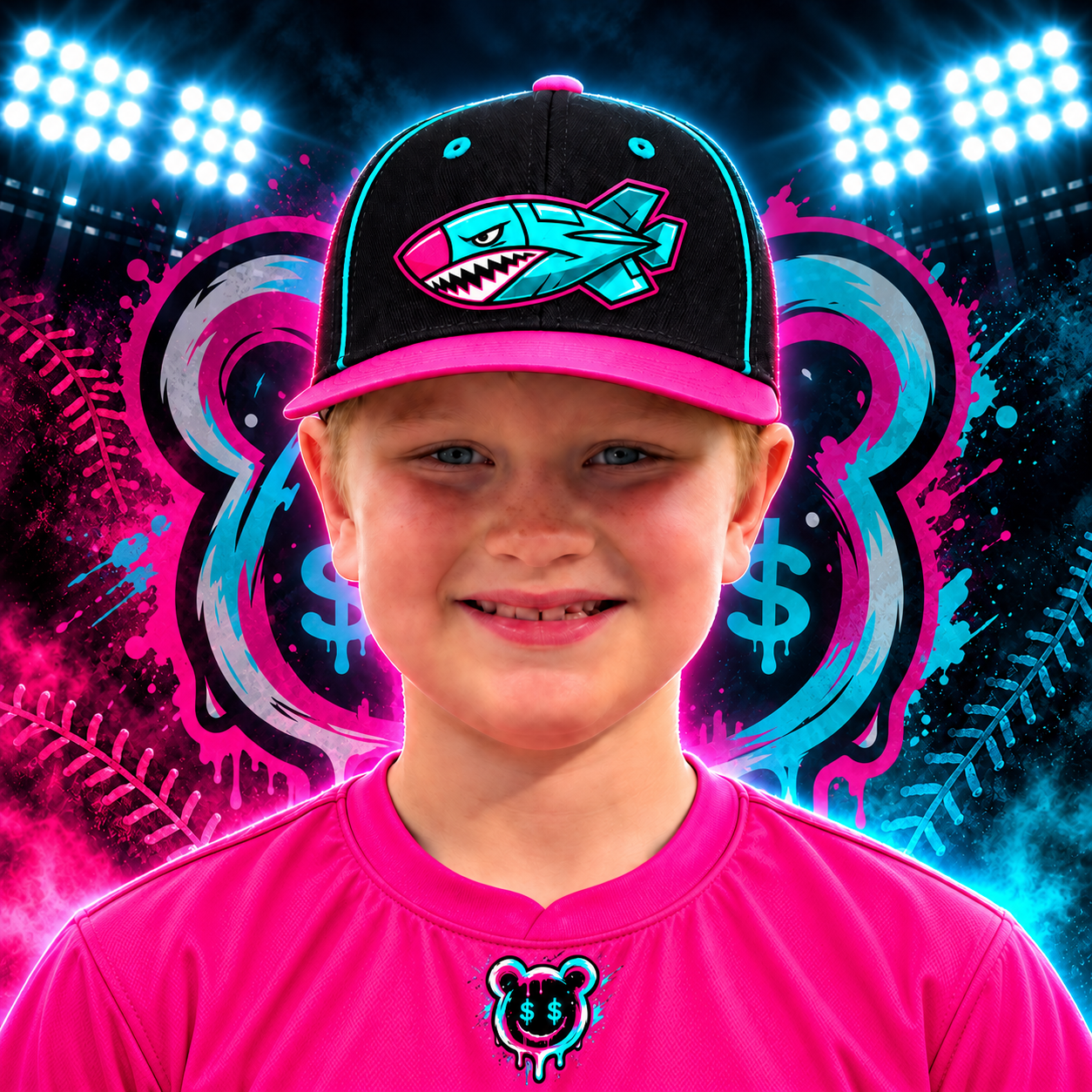Cash in his Beach Bombers cap and jersey