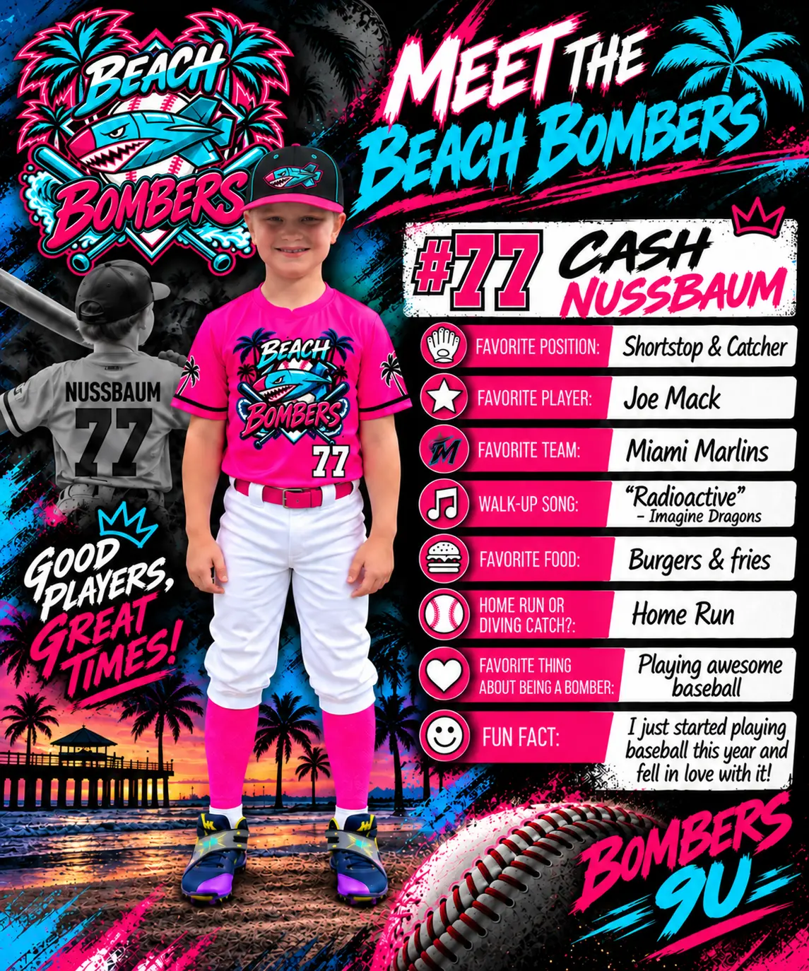 Beach Bombers player card for number 77 Cash Nussbaum